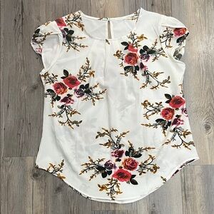 Floral Print Women's Top - White and Red